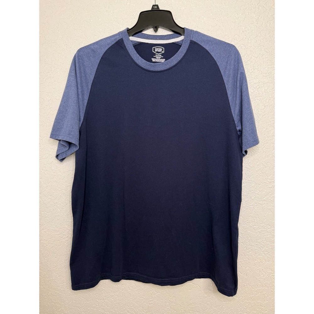 Berkley Jensen Mens XXL Raglan T-Shirt Navy Blue Heathered Colorblock Tee